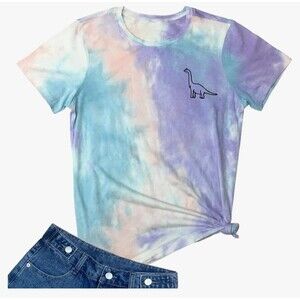 Cute Tie-dye Dinosaur Graphic T-Shirts ROSEPARK Women Funny Tees Size Small
